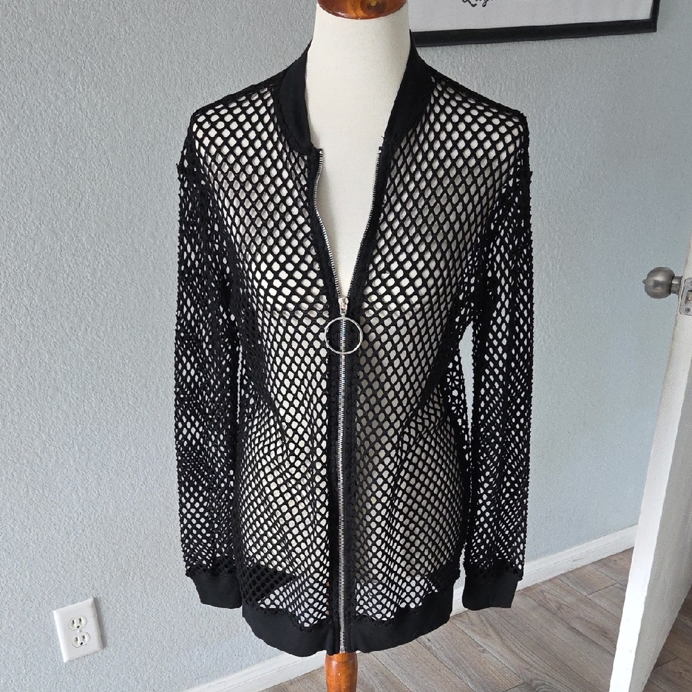 Forever 21 Black Mesh Bomber Jacket